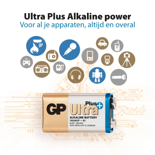 GP 9V Alkaline batterij Ultra Plus 1,5V (1 stuk)