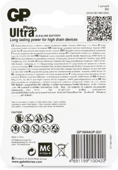 GP 9V Alkaline batterij Ultra Plus 1,5V (1 stuk)
