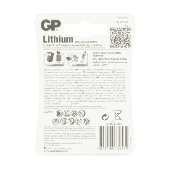 GP AA Lithium batterij 1,5V (4 stuks)