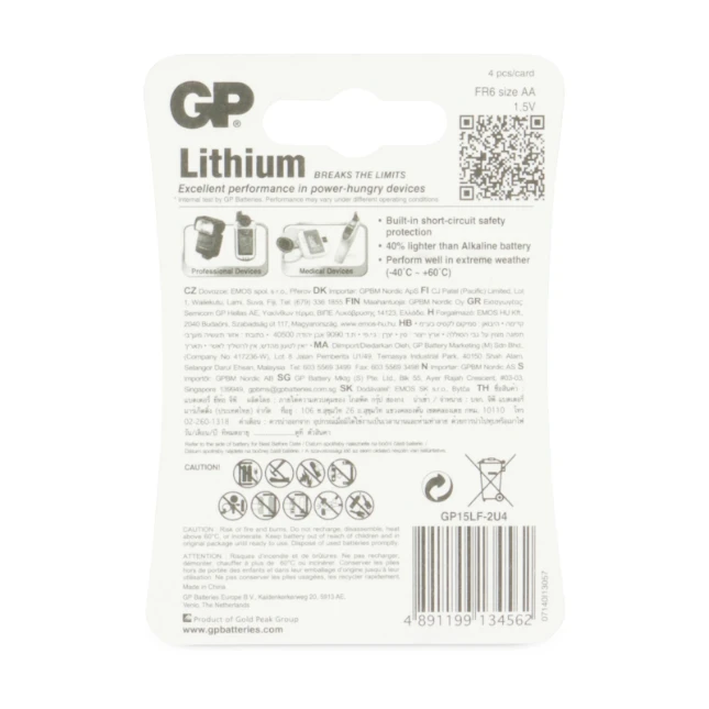GP AA Lithium batterij 1,5V (4 stuks)