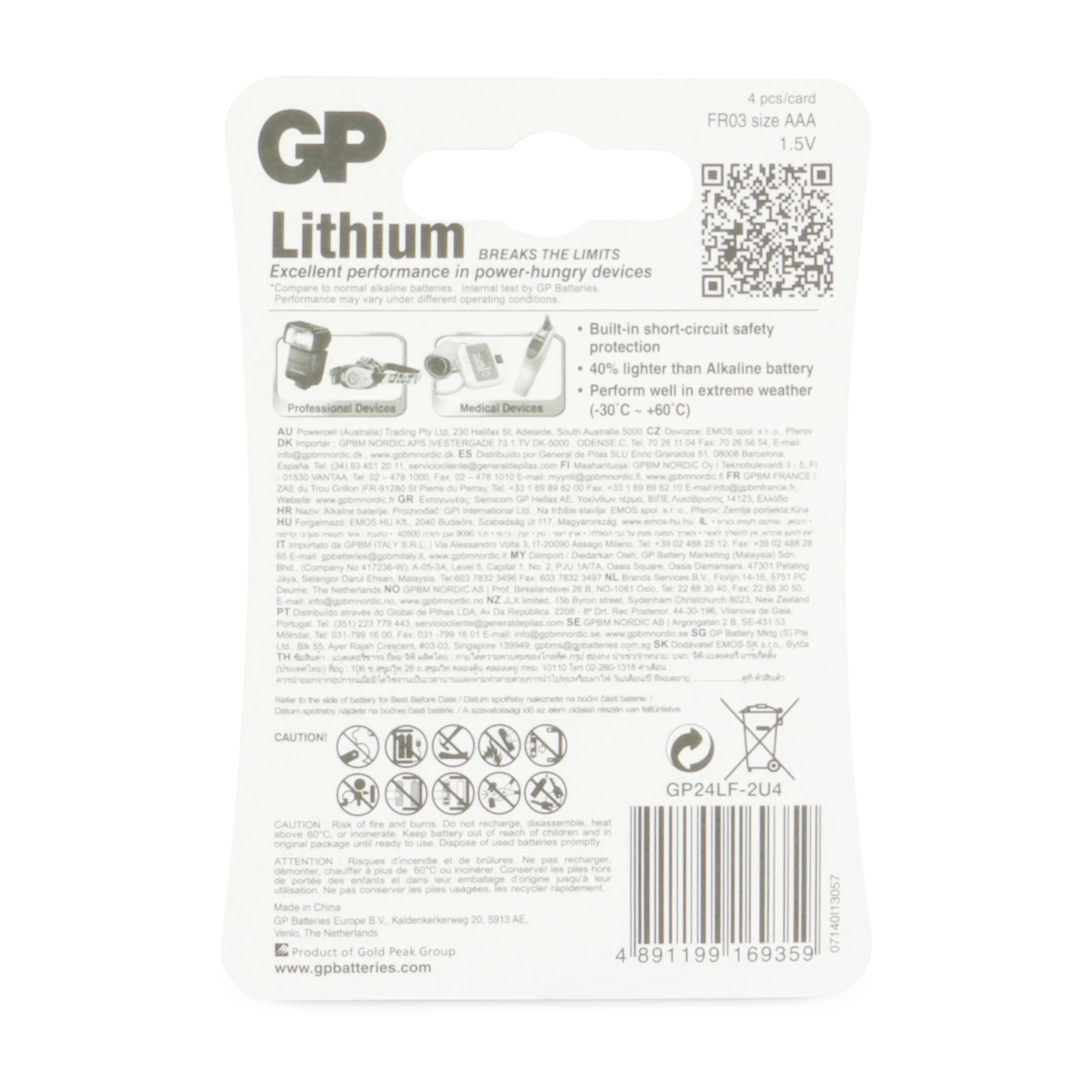 GP AAA Lithium batterij 1,5V (4 stuks)