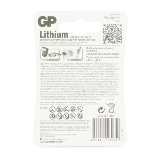 GP AAA Lithium batterij 1,5V (4 stuks)
