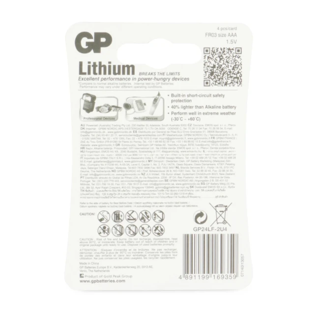 GP AAA Lithium batterij 1,5V (4 stuks)