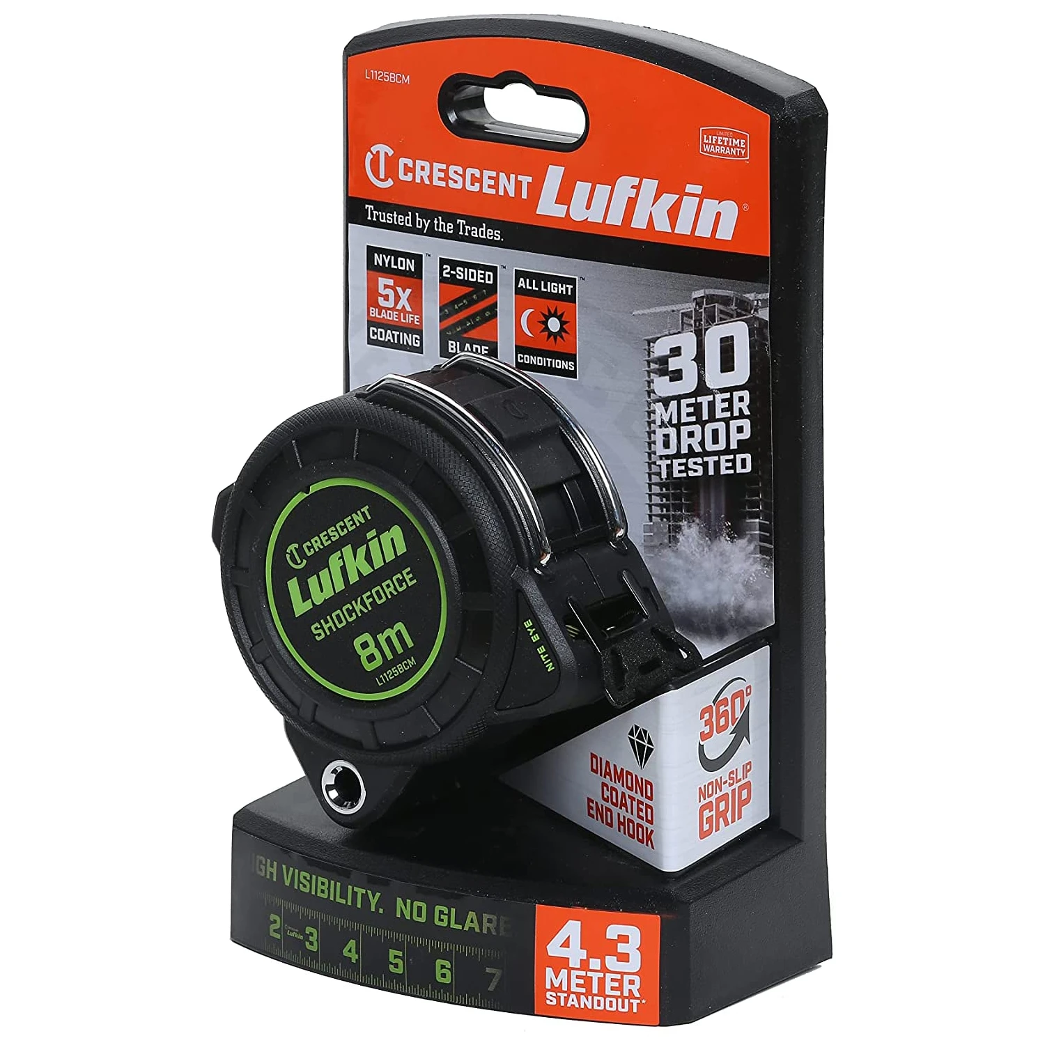Lufkin Rolmaat Shockforce Nighteye 30mm x 8m - cm/zwart