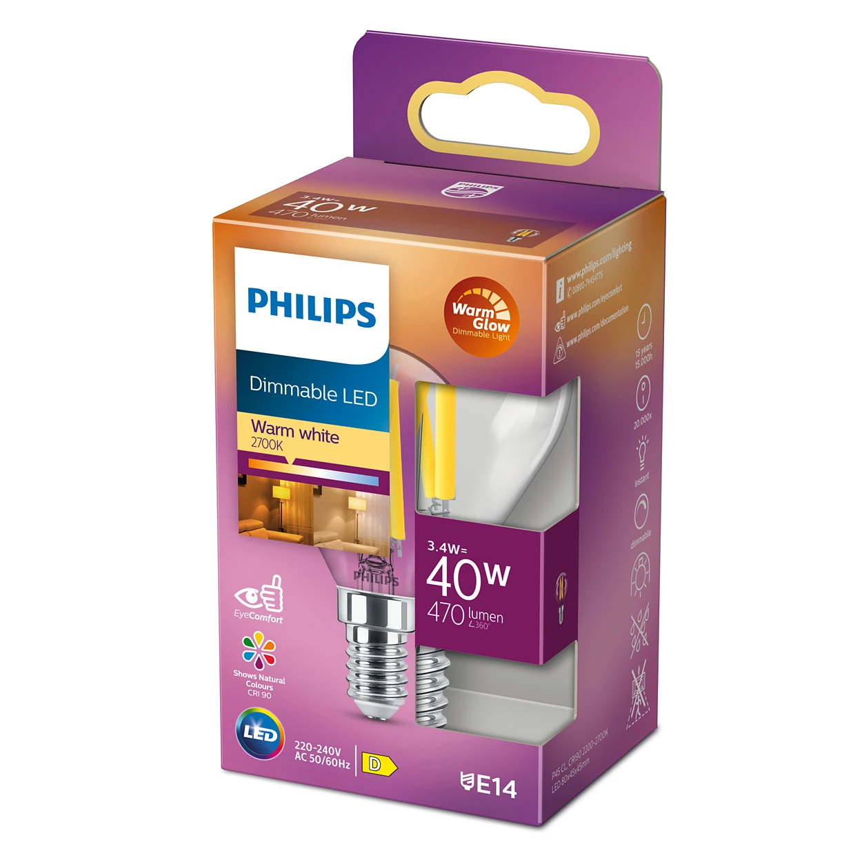 Philips LED Filament Classic 40W E14 P45 WGD90 CL SRT4