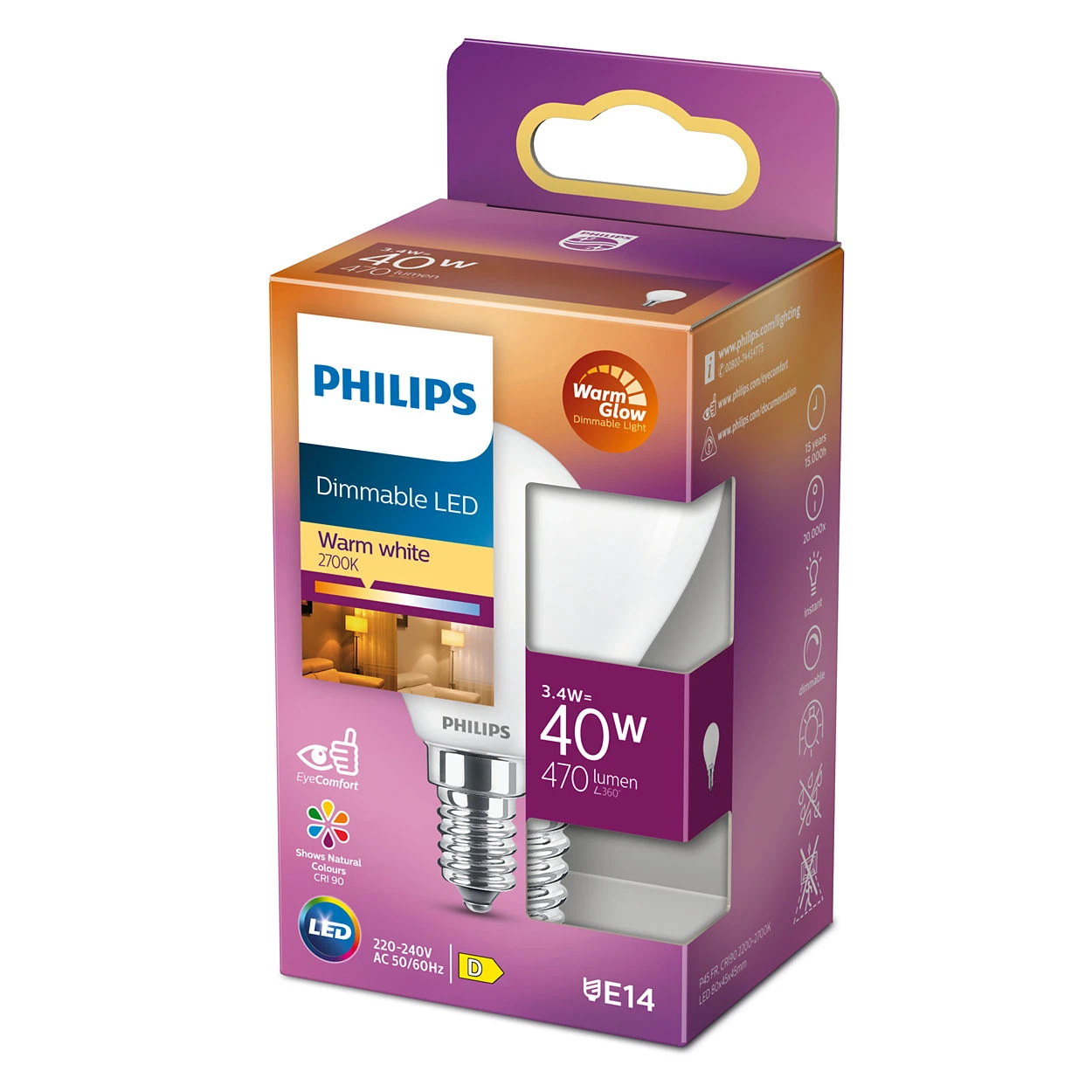 Philips LED Lamp Classic 40W E14 P45 FR WGD90 SRT4