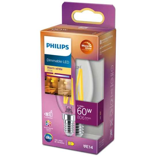 Philips LED Filament Classic 60W E14 B35 CL WGD90 SRT4