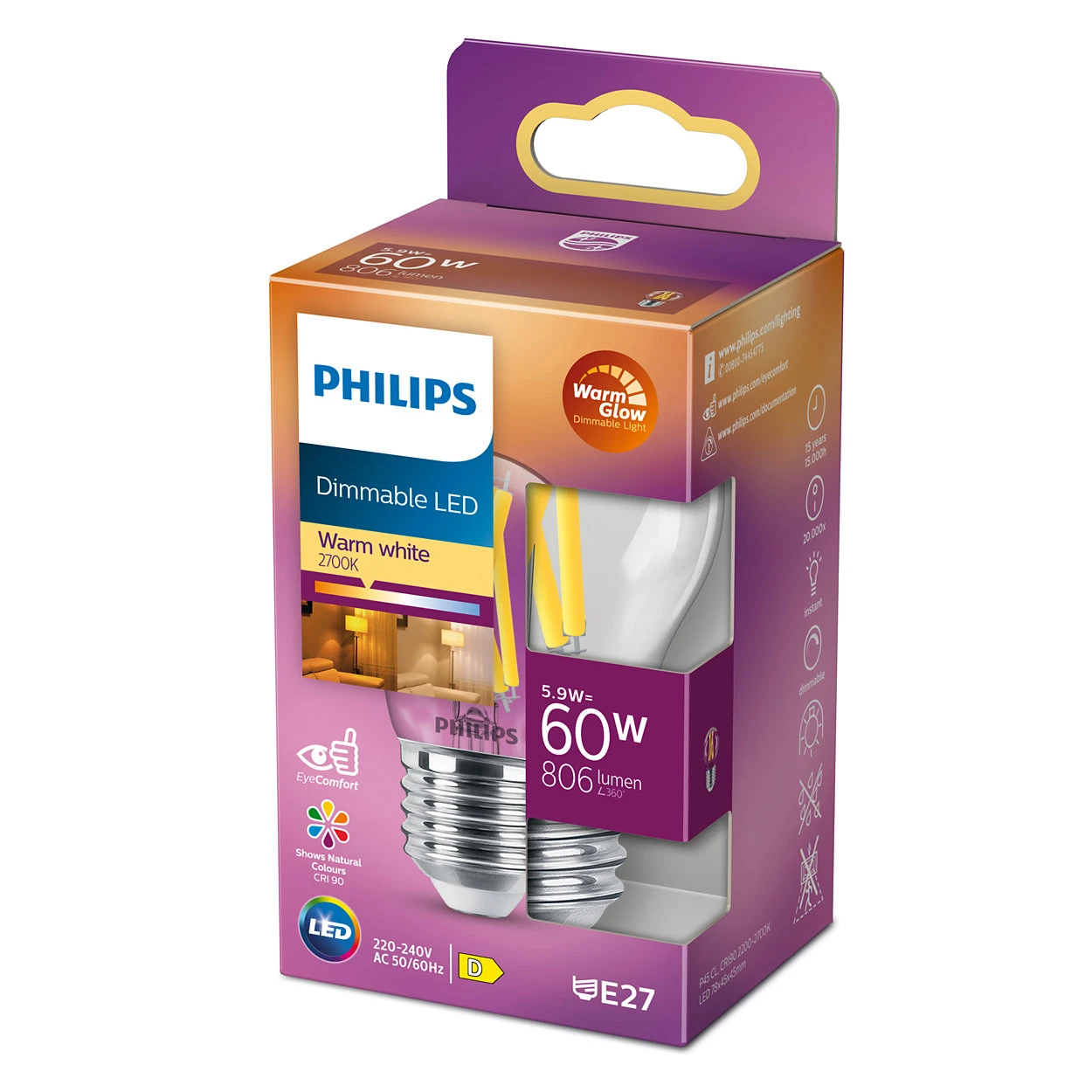 Philips LED Filament Classic 60W E27 P45 WGD90 CL SRT4