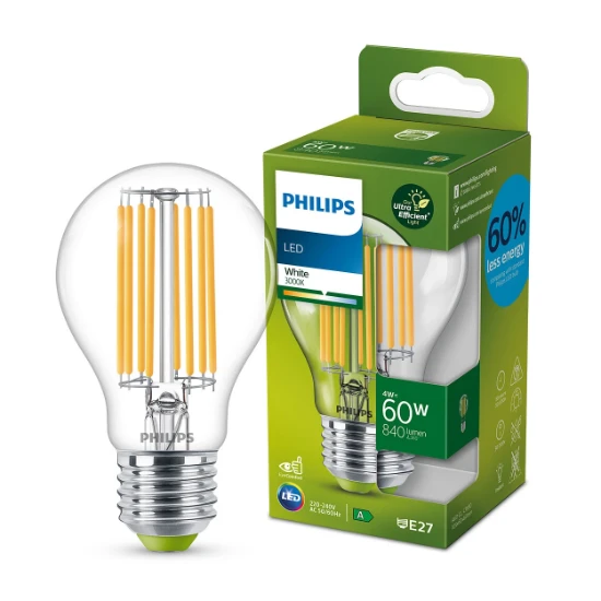 Philips LED Filament 60W E27 A60 3000K CL EELA SRT4