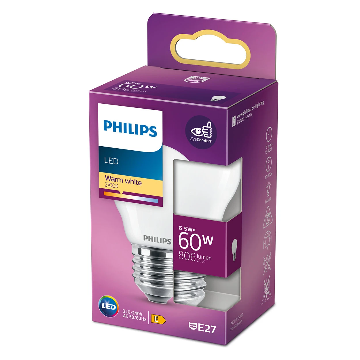 Philips LED Kogellamp Classic 60W E27 WW P45 FR ND SRT4