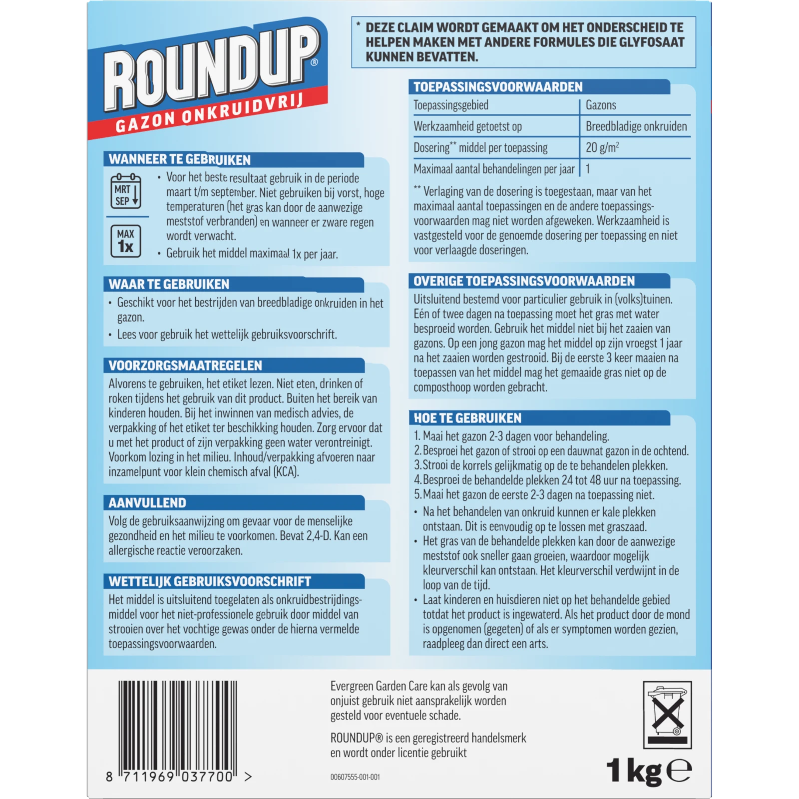 ROUNDUP Gazon Onkruidvrij 1kg 50m²