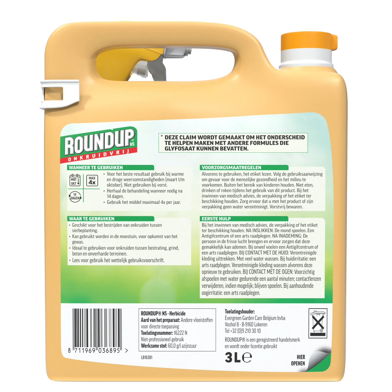 ROUNDUP NS Natuurlijk Onkruidvrij Kant en Klaar 3L 30m²