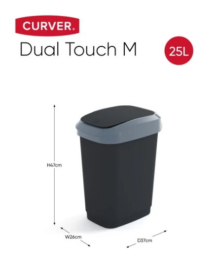 Curver Dual Touch Vuilbak M 25L Zwart/Grijs