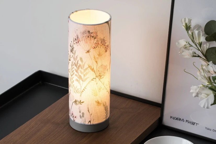 Pauleen Tafellamp beige-grey fabric-metal.