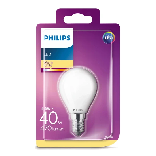 Philips LED-lamp Kogel Mat 4,3W (40W) E14 WW