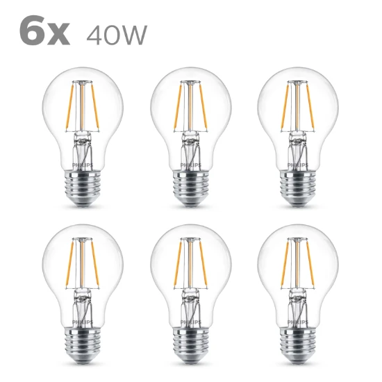 Philips LED Filament Classic 40W E27 A60 WW CL ND 6CT-4 (6 stuks)