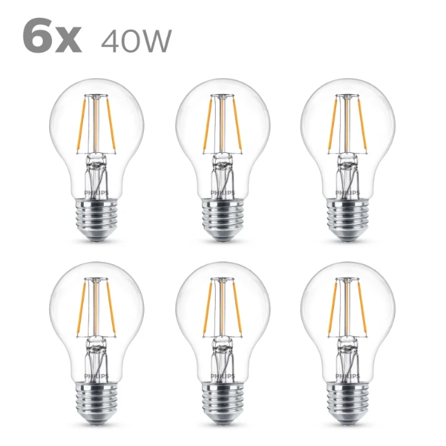 Philips LED Filament Classic 40W E27 A60 WW CL ND 6CT-4 (6 stuks)