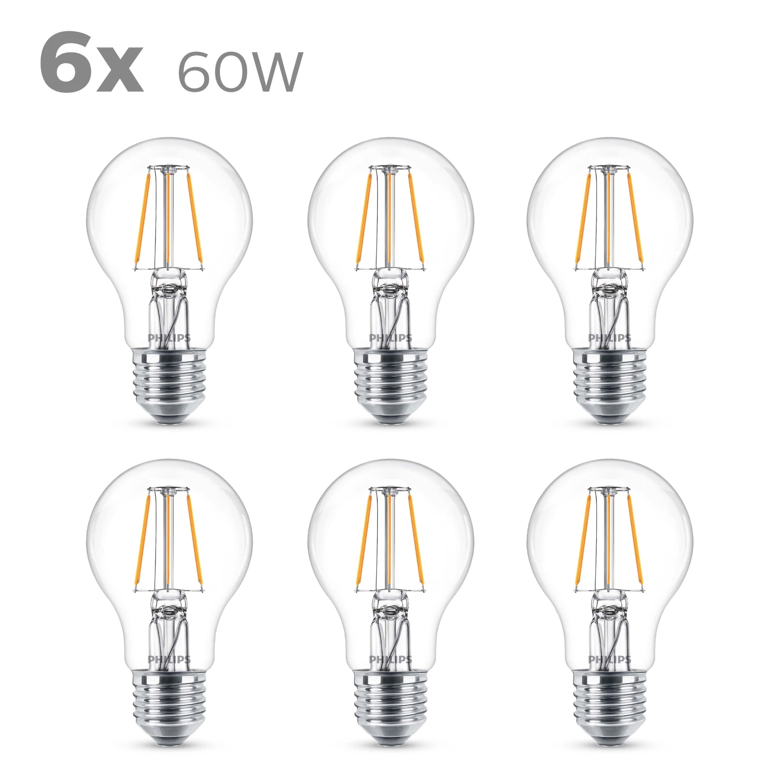 Philips LED Filament Classic 60W E27A60 WW CL ND 6CT-4 (6 stuks)