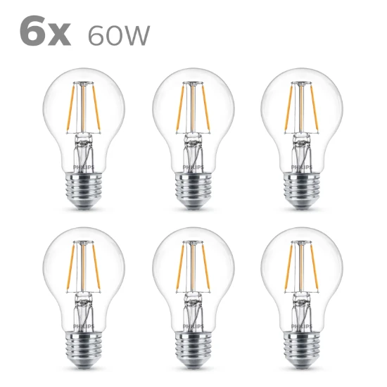 Philips LED Filament Classic 60W E27A60 WW CL ND 6CT-4 (6 stuks)