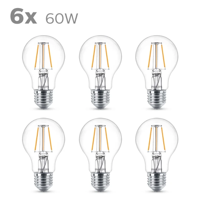 Philips LED Filament Classic 60W E27A60 WW CL ND 6CT-4 (6 stuks)