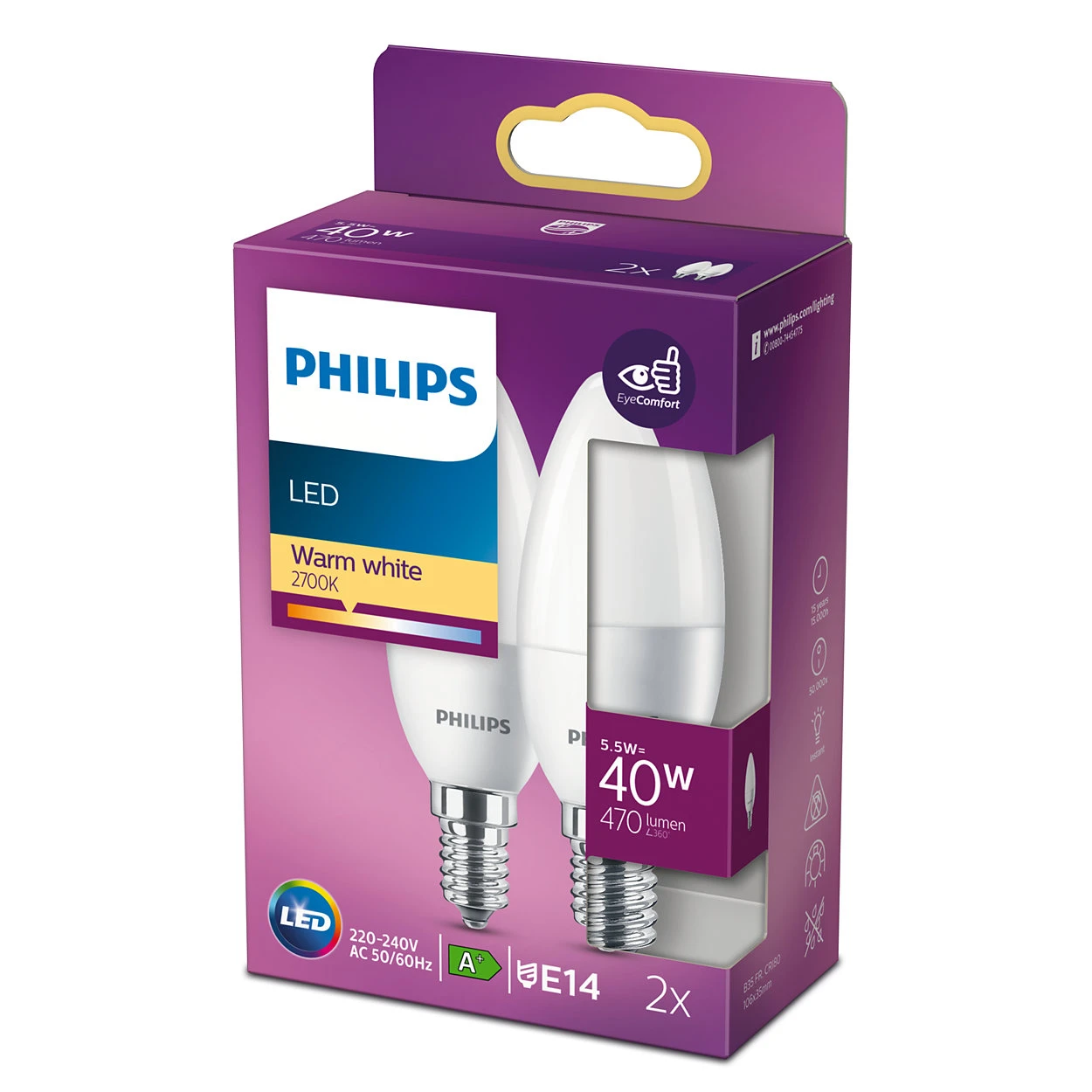 Philips LED 40W B35 E14 WW FR ND 2PF-6