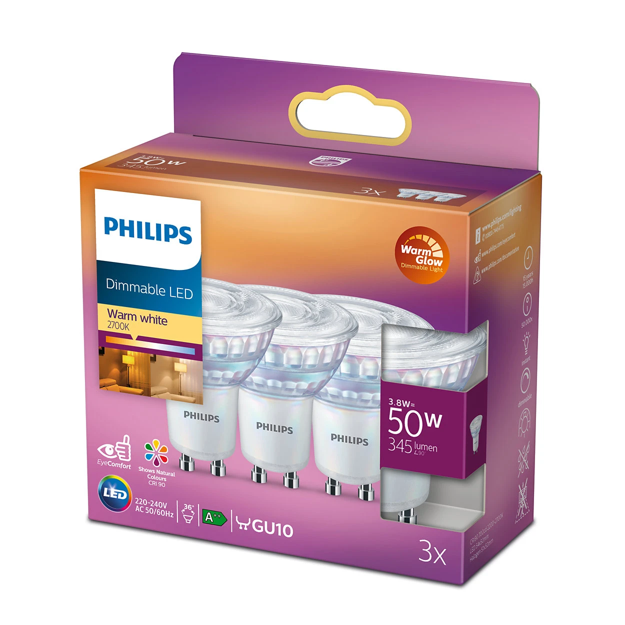 Philips LED Spot Classic 50W GU10 C90 WW 36D WGD 3SRT6