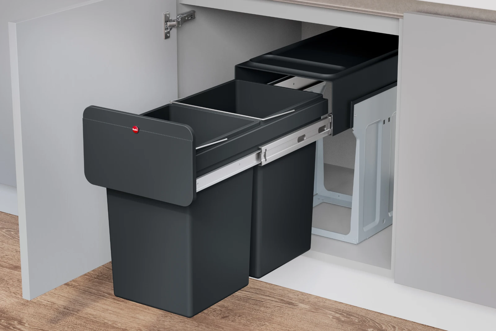 Hailo inbouwemmer eco-line duo L 2x14L - staal