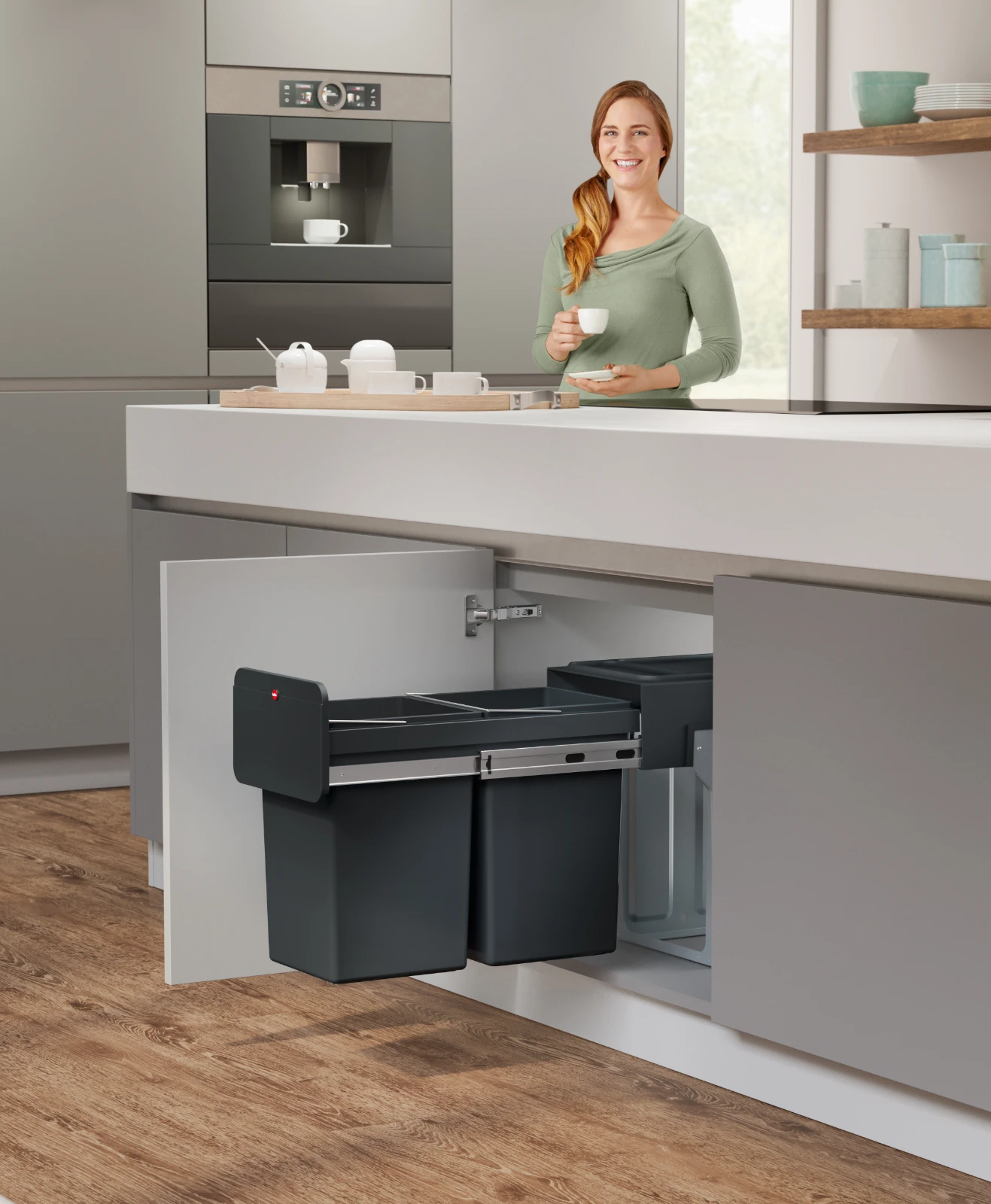 Hailo inbouwemmer eco-line duo L 2x14L - staal