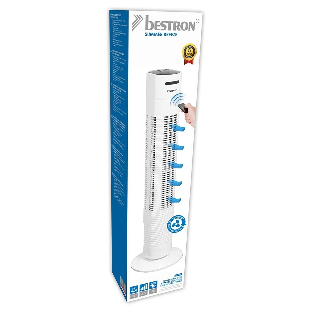 Bestron Torenventilator met afstandsbediening - wit