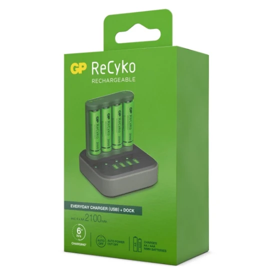 GP USB batterijlader ReCyko 4x AA 2100 mAh + docking station