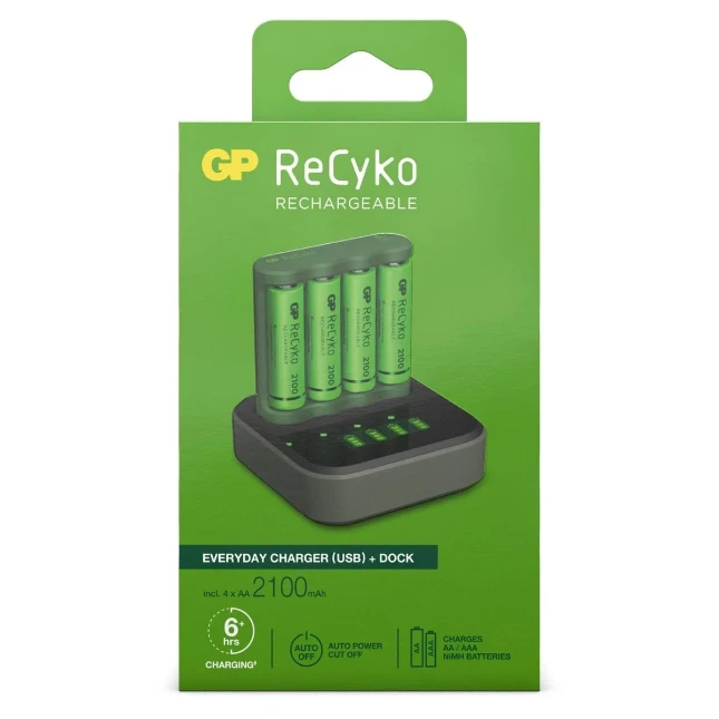 GP USB batterijlader ReCyko 4x AA 2100 mAh + docking station