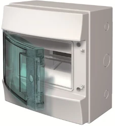 Verdeelkast opbouw, 8mod, transp.deur, GWT750, IP65, RAL7035, Mistral6