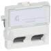 Datacom contactdoos (twisted pair) Schakelmateriaal Legrand Mosaic 2xRJ45 UTP LCS6 2 modules schuin. Compact, waardoor montage in ondiepe goot mogelijk is. (CT à 50 C62) 076504