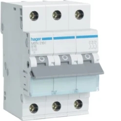 Installatieautomaat Installatieautomaten 6 kA HAGER INSTALLATIEAUTOMAAT 3-POLIG 16 A B 6 KA MBN316E