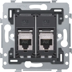 2 RJ45-aansluitingen STP cat. 6A, klaar voor PoE++, vlakke uitvoering,