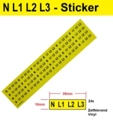 SEP CHB-Fase stickervel (24x) geel/zwart N-L1-L2-L3 (9mm)