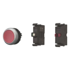 Drukknop verlicht, vlak, veerretour, 1 nc, rood, blisterverpakking