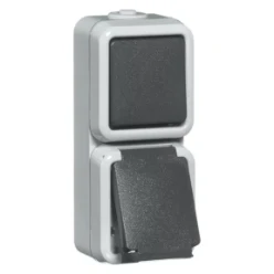 Schakelaar/wandcontactdoos combinatie Opbouw Peha Combinatie wcd met ra wipschak opb grijs IP54 00307611