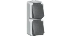 Wandcontactdoos Opbouw Peha Wcd opb IP54 2-voudig met ra 2-polig verticale montage grijs 00306511