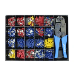 Assortimentdoos verbindingsmaterialen Assortimentskist kabelschoenen KLEMKO ASSORTIMENT GEISOLEERDE KABELSCHOENEN IN EEN 21-VAKS METALEN 910005