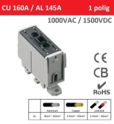 SEP AKN-50-15 Compact klem 2,5-50mm2, 1p, CU/AL, zwart