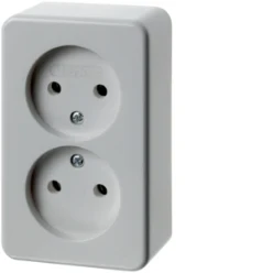 Wandcontactdoos berker HAGER DUBBELE CONTACTDOOS ZONDER RANDAARDE, POLARWIT, GLANZEND, OPBOUW 61672149