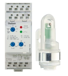 Schemerschakelaar voor DIN-rail Luna THEBEN ANALOGE SCHEMERSCHAKELAAR MET OPBOUWSENSOR 2-50000 LX 0-20 MIN 1100100