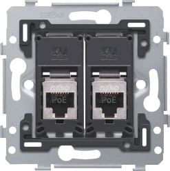 2 RJ45-aansluitingen STP cat. 6A, klaar voor PoE++, vlakke uitvoering,