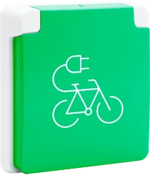 Spuitwaterdicht fietsoplaadpunt 16 A/250 Vac met randaarde, beschermin