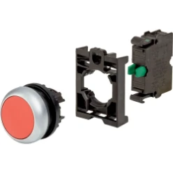 Drukknop, vlak, rood, terugverend, Contactelement 1F, schroefaansluiti