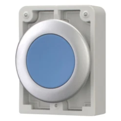 Drukknop, 30mm, vlak, blauw, terugverend