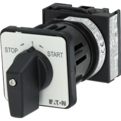 AAN-UIT-schakelaar, contacten: 2, 20 A, frontplaat: STOP>I<START, 45 °