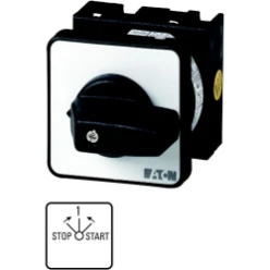 AAN-UIT-schakelaar, contacten: 2, 20 A, frontplaat: STOP>I<START, 45 °