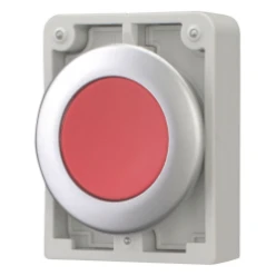 Drukknop, 30mm, vlak, rood, terugverend